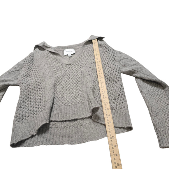Jason Wu Wool Blend Collared V Neck Crop Sweater Gray Medium Chunky Cable Knit - Picture 7 of 7